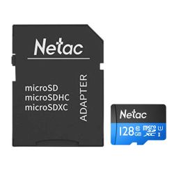 Netac P500 128GB MicroSDXC Card with SD Adapter, U1 Class 10, Up to 90MBs
