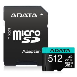 ADATA Premier Pro 512GB SDXC Card with SD Adapter, UHS-I Class 10 U3, V30 Video Speed 4K, RW 10080 MBs