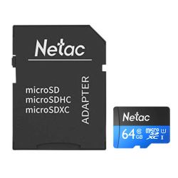 Netac P500 64GB MicroSDXC Card with SD Adapter, U1 Class 10, Up to 90MBs