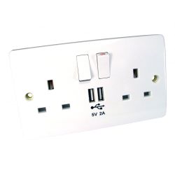 Spire UK Power & USB Wall Socket, 13A, 250V, USB 2A 5V