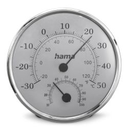 Hama Saipan Analogue ThermoHygrometer - Thermometer, Hygrometer, Comfort Indicator, Stainless Steel, SilverGrey
