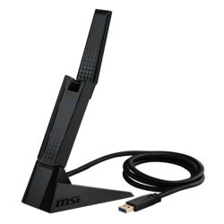 MSI GUAXE54 AXE5400 Wi-Fi 6E Wireless USB Adapter, Tri-Band, USB 3.0, Beamforming, Adjustable Antenna, WPA3, Cradle