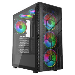 CAA-VIDSIROCCOV26F-BLK - Vida Sirocco V2 Black ARGB Gaming Case w Glass Window, ATX, 6x ARGB Fans, Mesh Front Vida Sirocco V2 Black ARGB Gaming Case w Glass Window, ATX, 6x ARGB Fans, Mesh Front