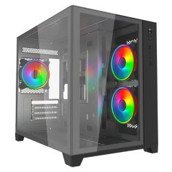 CAM-VIDAKIRA-BLKV2 - Vida Akira V2 Black ARGB Gaming Case w Glass Front & Side, Micro ATX, 3x ARGB PWM Fans, 6-Port ARGB Fan Hub & Remote Control Vida Akira V2 Black ARGB Gaming Case w Glass Front & Side, Micro ATX, 3x ARGB PWM Fans, 6-Port ARGB Fan Hub & Remote Control