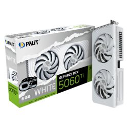 NVRTX5060TI8PALWHITEOC - Palit RTX5060 Ti White OC, PCIe5, 8GB DDR7, HDMI, 3 DP, 2602MHz Clock, RGB Lighting, Overclocked, Compact Design Palit RTX5060 Ti White OC, PCIe5, 8GB DDR7, HDMI, 3 DP, 2602MHz Clock, RGB Lighting, Overclocked, Compact Design