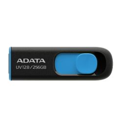 PEN-256ADATA-UV128-B - ADATA 256GB UV128 USB 3.0 Memory Pen, Retractable, Capless, Black & Blue ADATA 256GB UV128 USB 3.0 Memory Pen, Retractable, Capless, Black & Blue