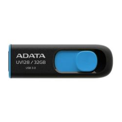PEN-32ADATA-UV128-B - ADATA 32GB UV128 USB 3.0 Memory Pen, Retractable, Capless, Black & Blue ADATA 32GB UV128 USB 3.0 Memory Pen, Retractable, Capless, Black & Blue