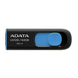PEN-64ADATA-UV128-B - ADATA 64GB UV128 USB 3.0 Memory Pen, Retractable, Capless, Black & Blue ADATA 64GB UV128 USB 3.0 Memory Pen, Retractable, Capless, Black & Blue